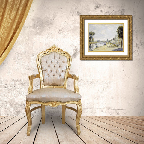 The Banks of the Seine Gold Ornate Wood Framed Art Print with Double Matting by Renoir, Pierre-Auguste