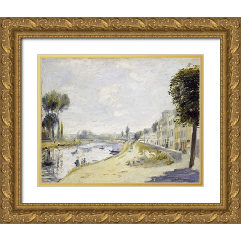 The Banks of the Seine Gold Ornate Wood Framed Art Print with Double Matting by Renoir, Pierre-Auguste