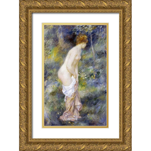 Standing Bather Gold Ornate Wood Framed Art Print with Double Matting by Renoir, Pierre-Auguste