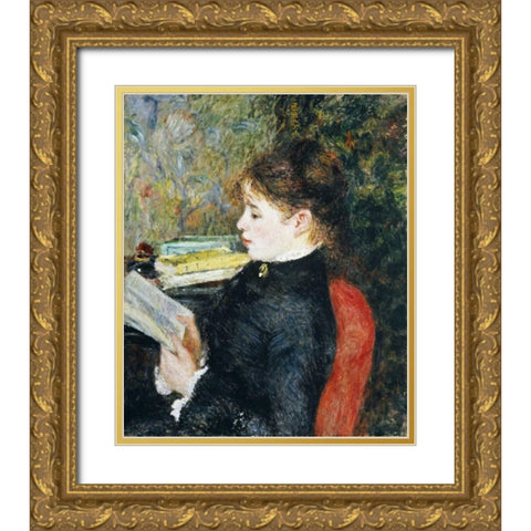 The Reader Gold Ornate Wood Framed Art Print with Double Matting by Renoir, Pierre-Auguste