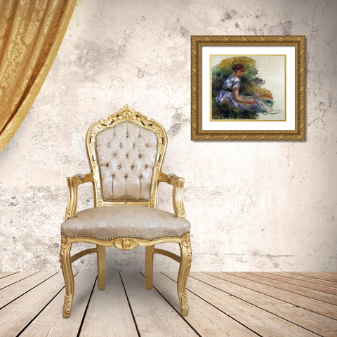 Alice Gamby In The Garden Gold Ornate Wood Framed Art Print with Double Matting by Renoir, Pierre-Auguste