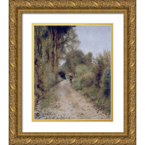 On The Path Gold Ornate Wood Framed Art Print with Double Matting by Renoir, Pierre-Auguste
