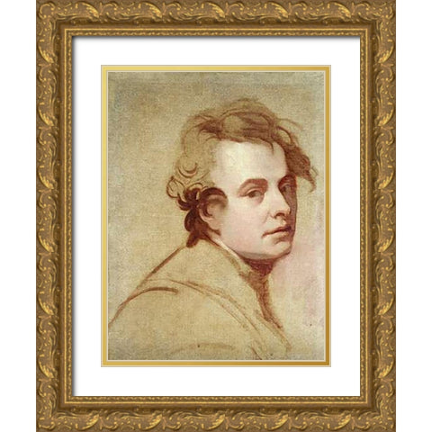 Portrait of The Artist Gold Ornate Wood Framed Art Print with Double Matting by Romney, George