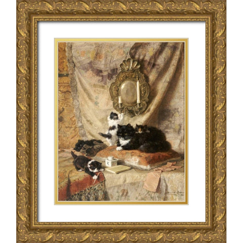 Work Rest and Play Gold Ornate Wood Framed Art Print with Double Matting by Ronner-Knip, Henriette