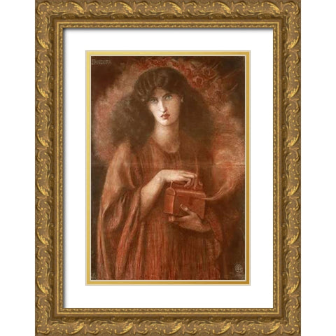 Pandora Gold Ornate Wood Framed Art Print with Double Matting by Rossetti, Dante Gabriel