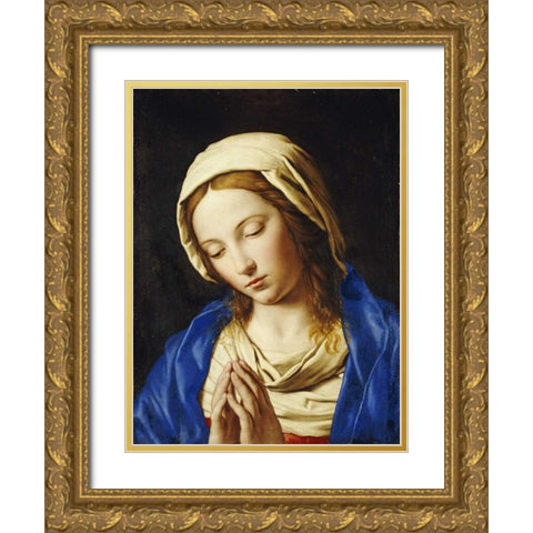 The Madonna at Prayer Gold Ornate Wood Framed Art Print with Double Matting by Salvi, Giovanni Battista