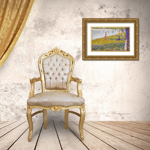 Women On The River Bank Gold Ornate Wood Framed Art Print with Double Matting by Seurat, Georges