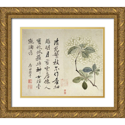 Hydrangeas Gold Ornate Wood Framed Art Print with Double Matting by Shouping, Yun