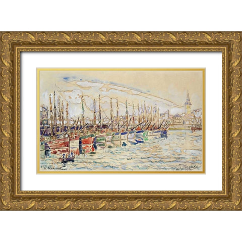 Les Sable DOlonne Gold Ornate Wood Framed Art Print with Double Matting by Signac, Paul
