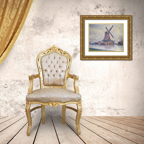 Moulin DEdam Gold Ornate Wood Framed Art Print with Double Matting by Signac, Paul