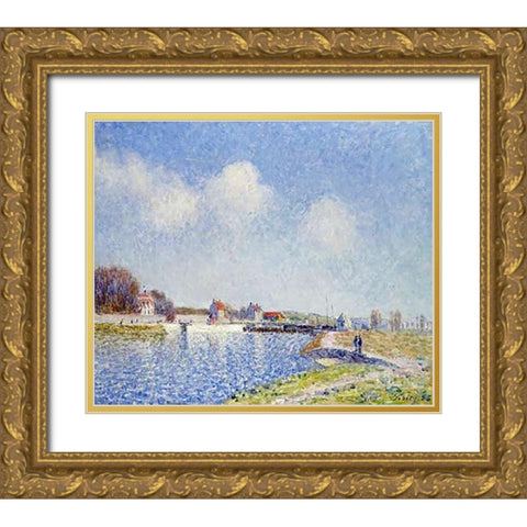 Le barrage de Saint-Mammes Gold Ornate Wood Framed Art Print with Double Matting by Sisley, Alfred