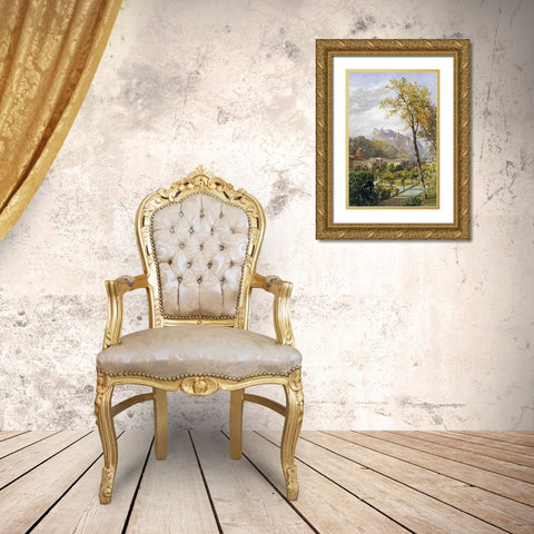 A View of Princes Street Gardens and The National Gallery Gold Ornate Wood Framed Art Print with Double Matting by Smith, James Burrell