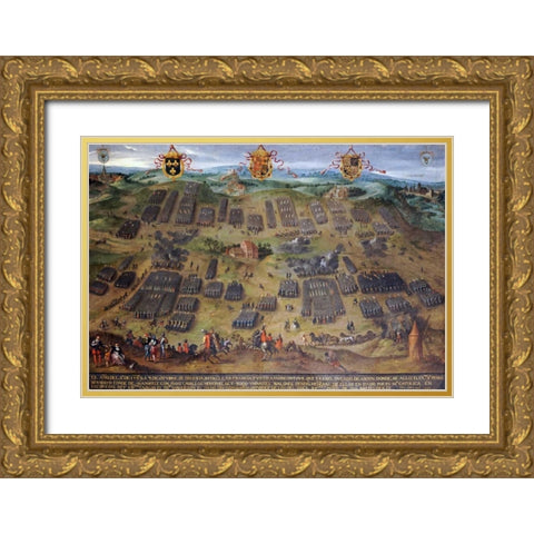 The Battle of Moncontour, 30 October 1569 Gold Ornate Wood Framed Art Print with Double Matting by Snellinck, Jan