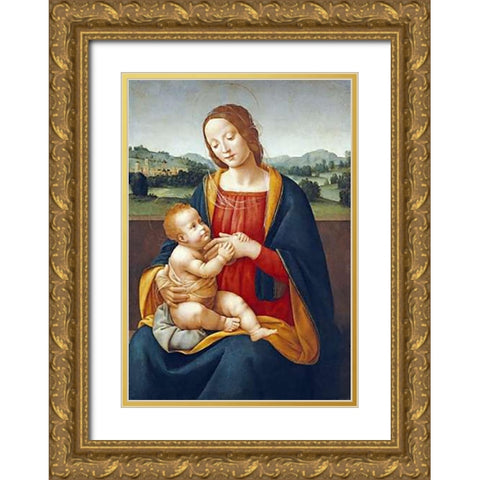 Madonna and Child Before a Landscape Gold Ornate Wood Framed Art Print with Double Matting by Sogliani, Giovanni