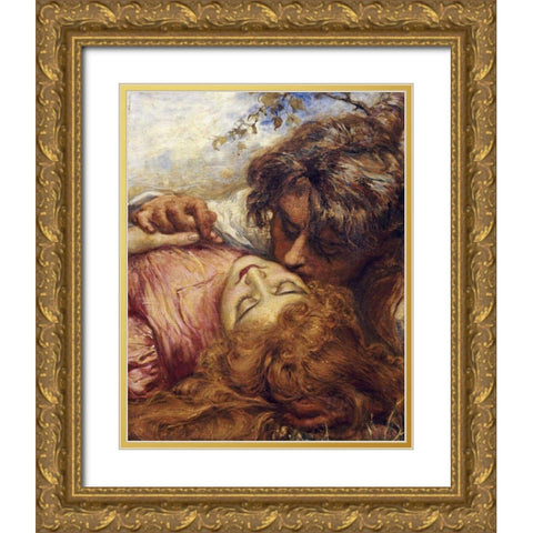 The Kiss Gold Ornate Wood Framed Art Print with Double Matting by Stock, Henry John