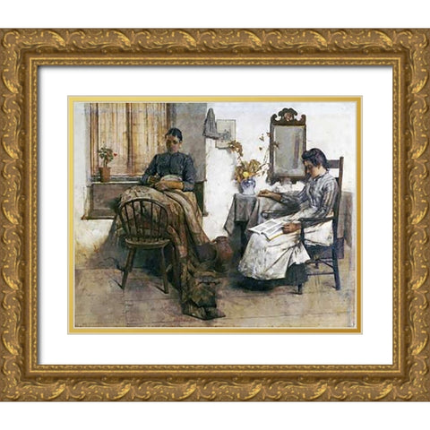 Quiet Moments Gold Ornate Wood Framed Art Print with Double Matting by Tayler, Albert Chevallier