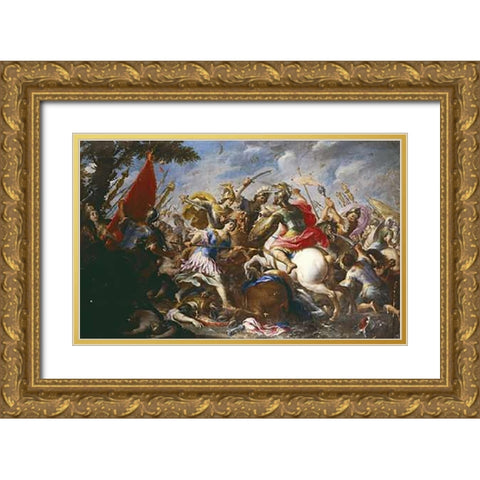 The Battle of The Amazons Gold Ornate Wood Framed Art Print with Double Matting by Tempesta, Antonio