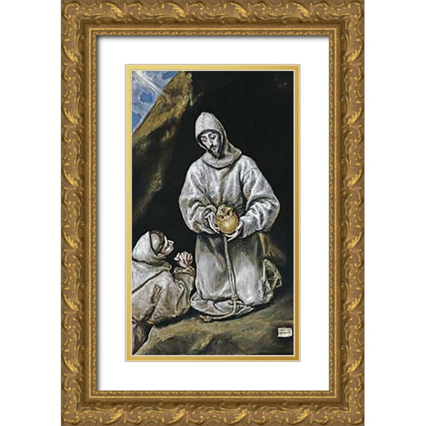 Saint Francis and Brother Leo in Meditation Gold Ornate Wood Framed Art Print with Double Matting by Greco, El
