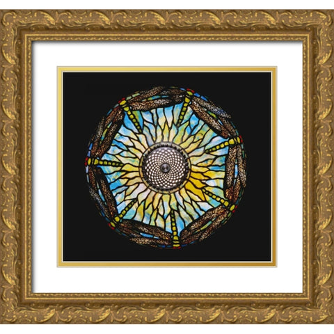 A Detail From a Rare Dragonfly Gold Ornate Wood Framed Art Print with Double Matting by Tiffany Studios