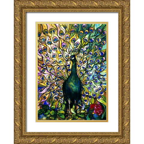 Fine Peacock Gold Ornate Wood Framed Art Print with Double Matting by Tiffany Studios