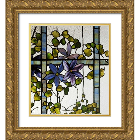 Detail of a Clematis Gold Ornate Wood Framed Art Print with Double Matting by Tiffany Studios