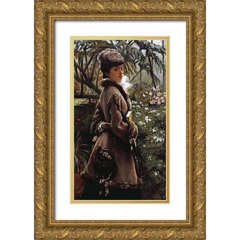 In The Greenhouse Gold Ornate Wood Framed Art Print with Double Matting by Tissot, James Jacques