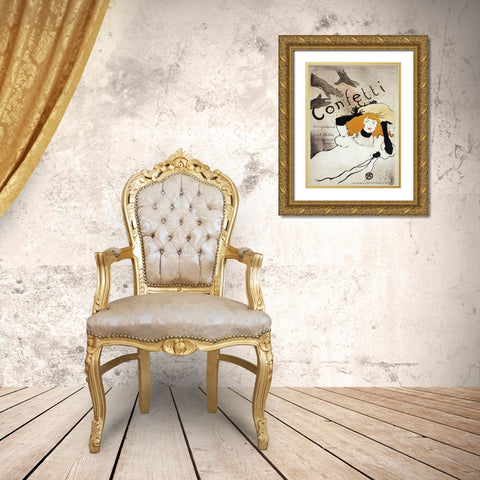 Confetti Gold Ornate Wood Framed Art Print with Double Matting by Toulouse-Lautrec, Henri