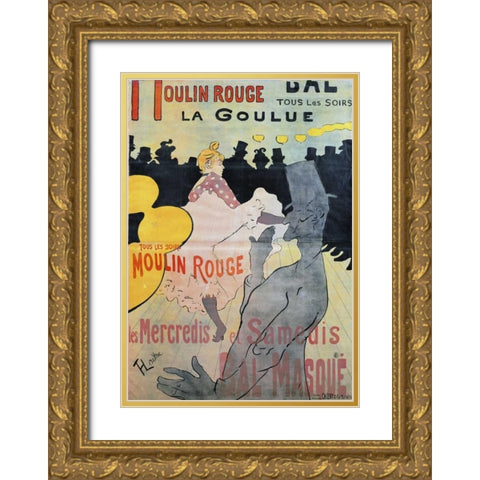 Moulin Rouge, La Goulue Gold Ornate Wood Framed Art Print with Double Matting by Toulouse-Lautrec, Henri