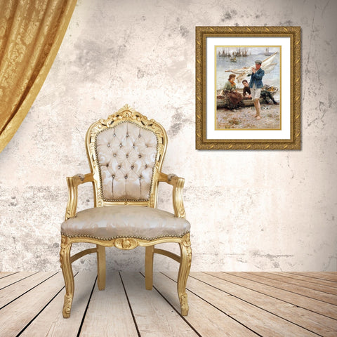 Return From Fishing Gold Ornate Wood Framed Art Print with Double Matting by Tuke, Henry Scott