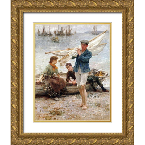 Return From Fishing Gold Ornate Wood Framed Art Print with Double Matting by Tuke, Henry Scott