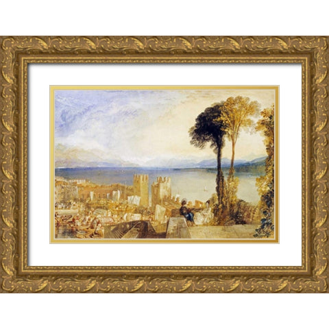 Arona, Lago Maggiore Gold Ornate Wood Framed Art Print with Double Matting by Turner, Joseph M.W.