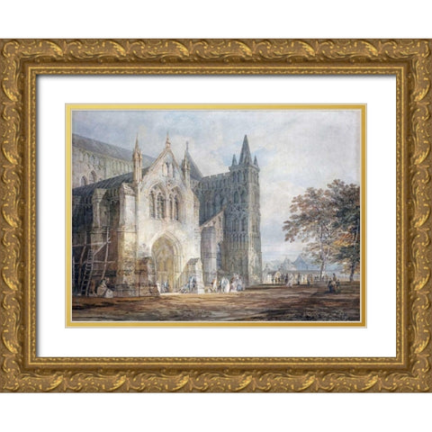 The North Porch of Salisbury Cathedral Gold Ornate Wood Framed Art Print with Double Matting by Turner, Joseph M.W.