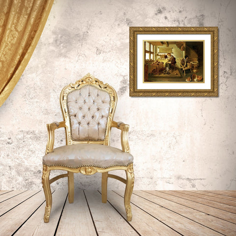 The Interior of a Cobblers Shop Gold Ornate Wood Framed Art Print with Double Matting by Van Brekelenkam, Gerritsz Quiryn