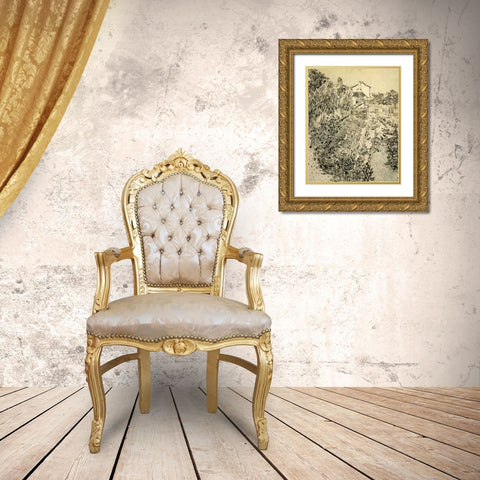 The Flower Garden Gold Ornate Wood Framed Art Print with Double Matting by Van Gogh, Vincent