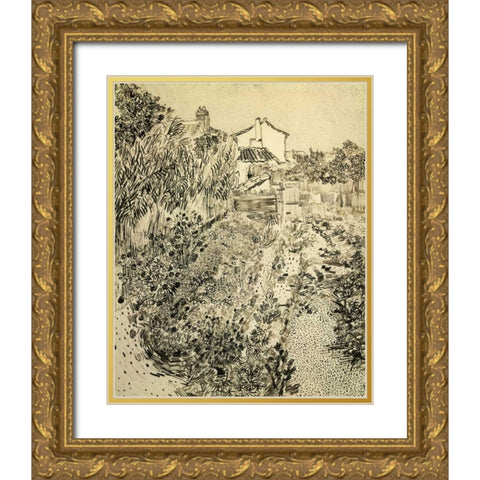 The Flower Garden Gold Ornate Wood Framed Art Print with Double Matting by Van Gogh, Vincent