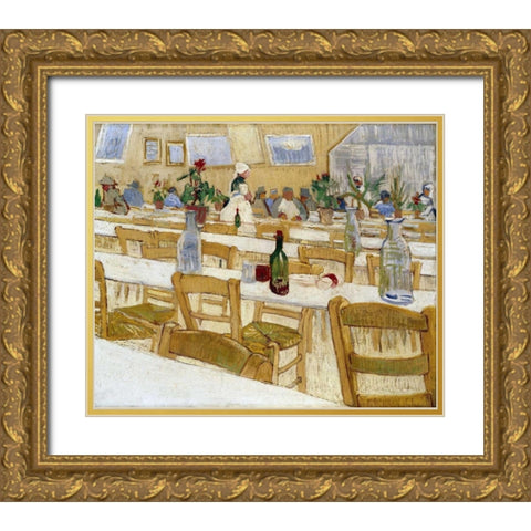 A Restaurant Interior Gold Ornate Wood Framed Art Print with Double Matting by Van Gogh, Vincent