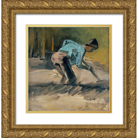 Man at Work Gold Ornate Wood Framed Art Print with Double Matting by Van Gogh, Vincent