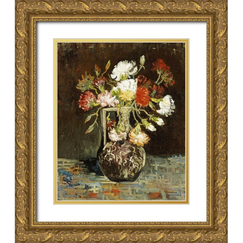 Bouquet De Fleurs Gold Ornate Wood Framed Art Print with Double Matting by Van Gogh, Vincent