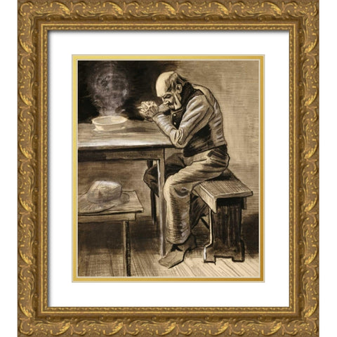 The Prayer Gold Ornate Wood Framed Art Print with Double Matting by Van Gogh, Vincent