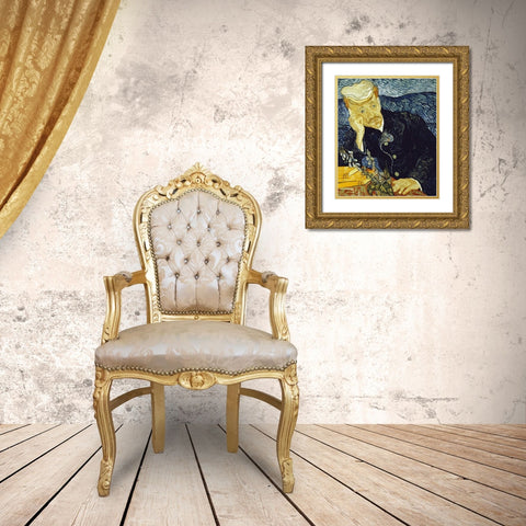 Portrait of Dr. Gachet Gold Ornate Wood Framed Art Print with Double Matting by Van Gogh, Vincent