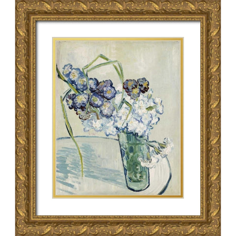 Still Life, Vase of Carnations Gold Ornate Wood Framed Art Print with Double Matting by Van Gogh, Vincent