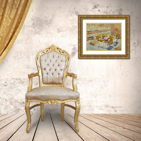 The Parisian Novels Gold Ornate Wood Framed Art Print with Double Matting by Van Gogh, Vincent