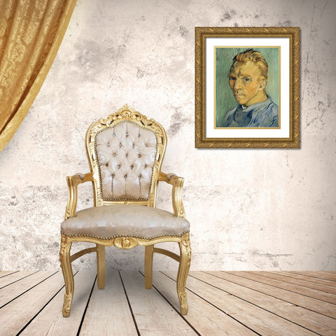 Self Portrait Without Beard Gold Ornate Wood Framed Art Print with Double Matting by Van Gogh, Vincent