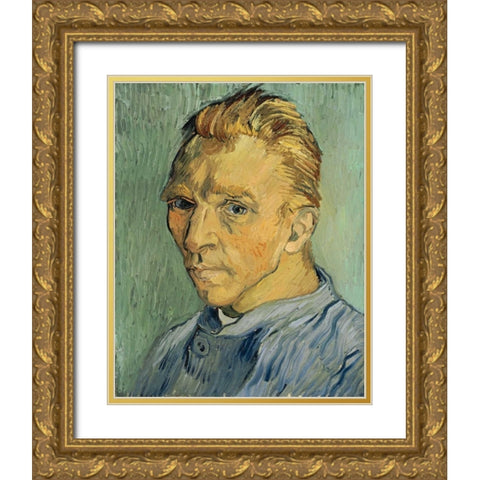 Self Portrait Without Beard Gold Ornate Wood Framed Art Print with Double Matting by Van Gogh, Vincent