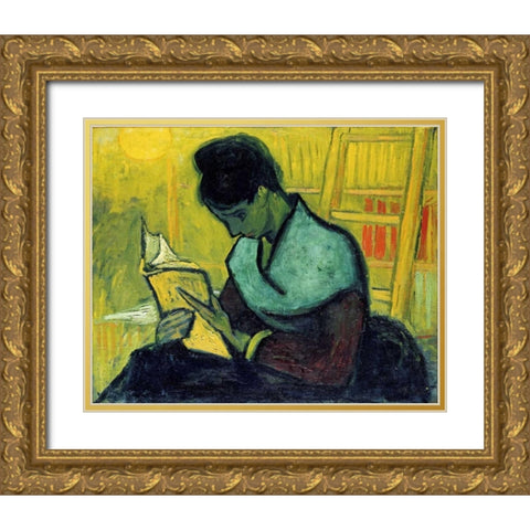 A Novel Reader Gold Ornate Wood Framed Art Print with Double Matting by Van Gogh, Vincent