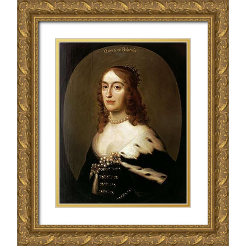Portrait of Elizabeth, Queen of Bohemia Gold Ornate Wood Framed Art Print with Double Matting by Van Honthorst, Gerrit