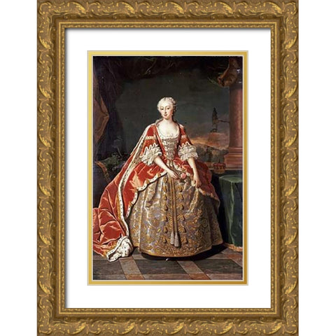 Portrait of Augusta, Princess of Wales Gold Ornate Wood Framed Art Print with Double Matting by Van Loo, Jean Baptiste