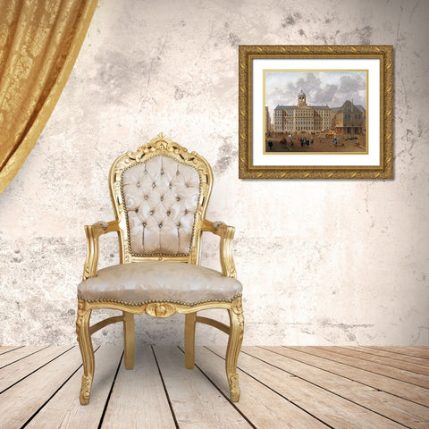 The Town Hall On The Dam, Amsterdam Gold Ornate Wood Framed Art Print with Double Matting by Van Nickele, Isaac