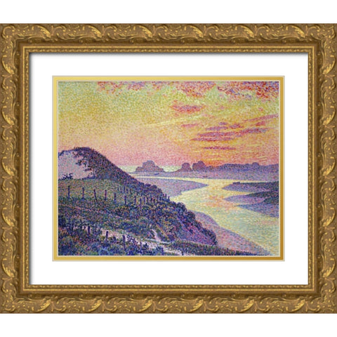 Sunset at Ambleteuse, Pas De Calais Gold Ornate Wood Framed Art Print with Double Matting by Van Rysselberghe, Theo