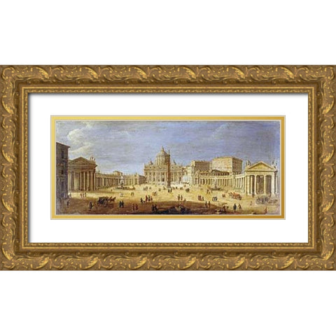 Piazza S.Pietro, Rome Gold Ornate Wood Framed Art Print with Double Matting by Van Wittel, Gaspar